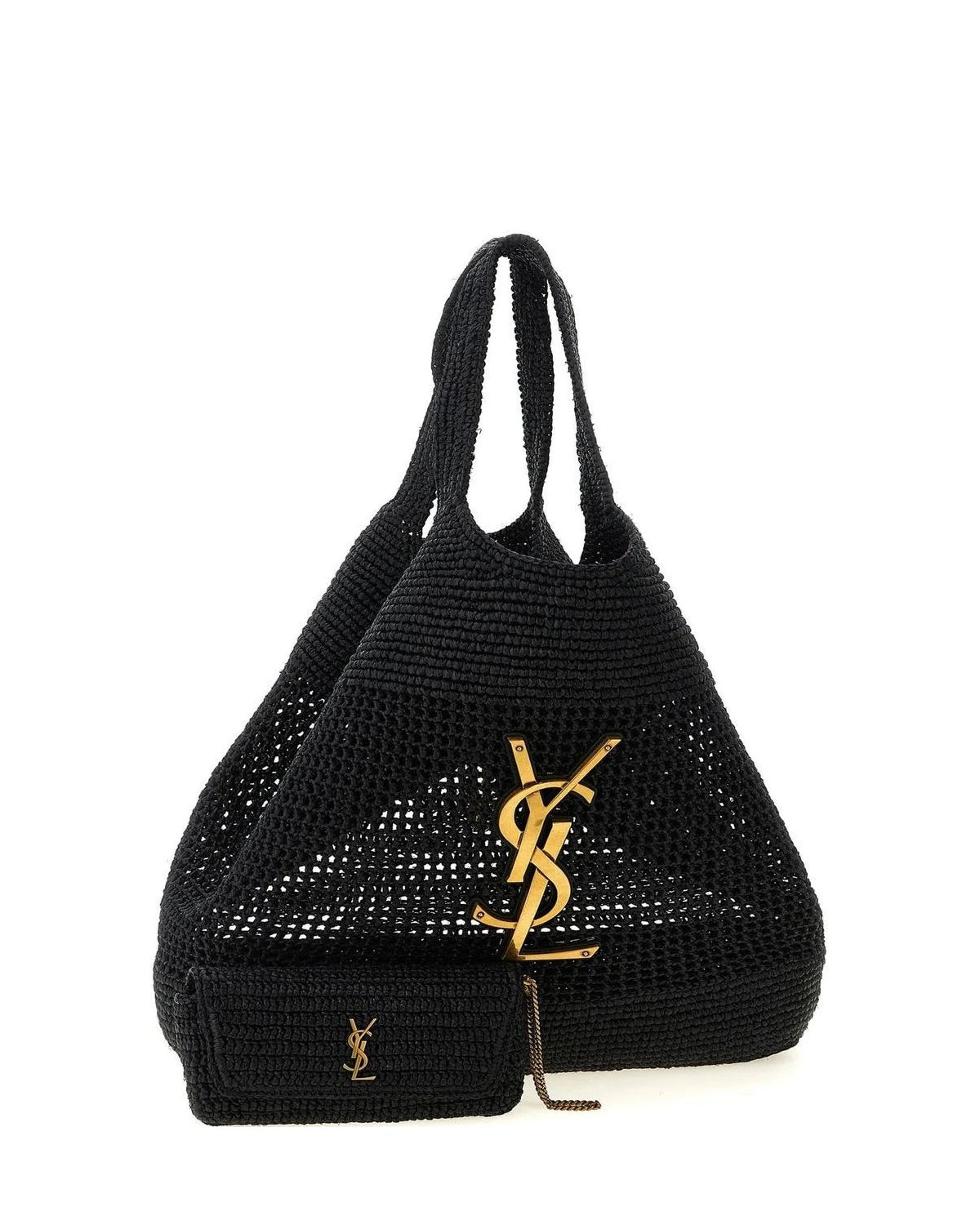 Saint Laurent Shopping Tote in black, Raffia — view 3