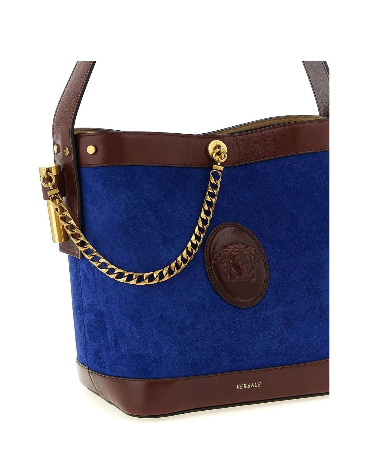 Versace Bucket Bag in blue, Calfskin Leather — view 3