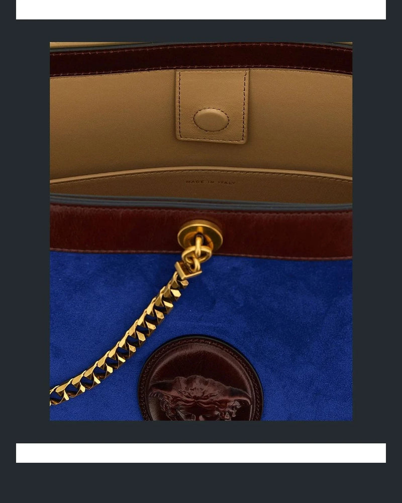 Versace Bucket Bag in blue, Calfskin Leather — view 4