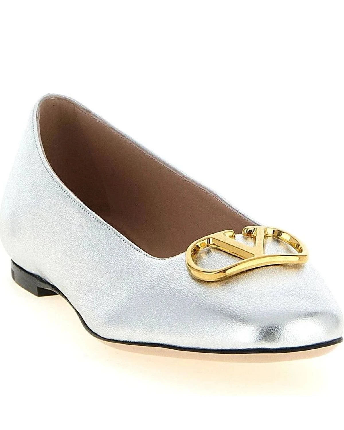 Valentino Garavani Flats in silver, Lamb Leather — view 2