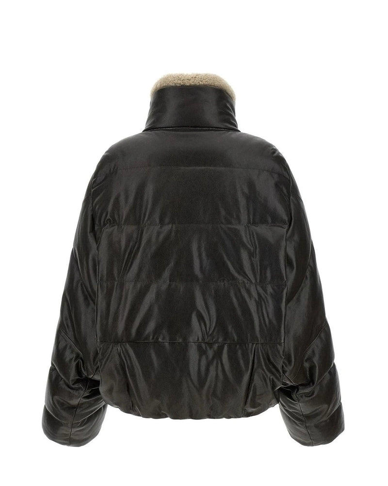 Brunello Cucinelli Puffer Jacket in brown, Lamb Leather — view 2