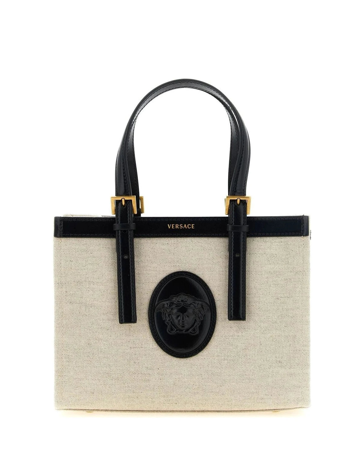 Versace Beige Linen Satchel Bag