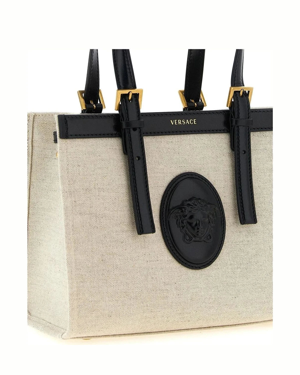 Versace Satchel Bag in beige, Linen — view 3