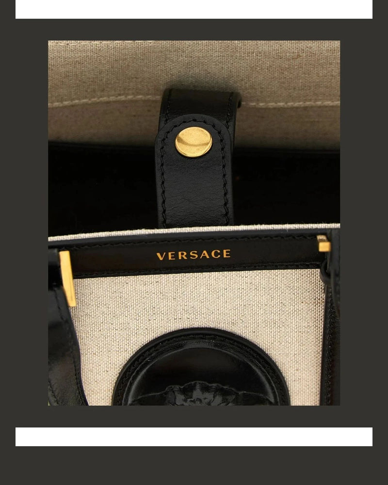Versace Satchel Bag in beige, Linen — view 4