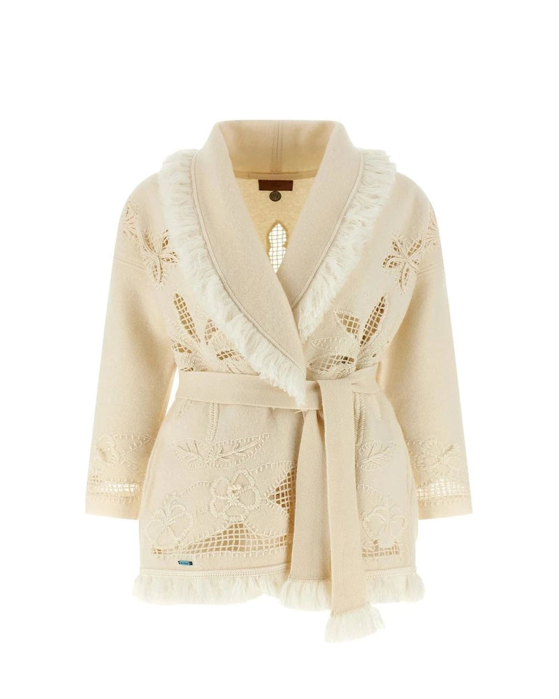 Alanui Cardigan in white, Virgin Wool