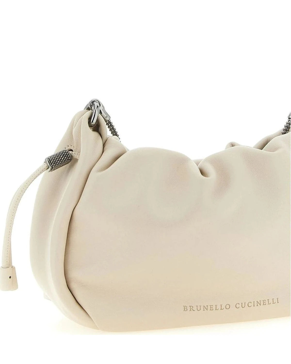 Brunello Cucinelli Cross Body Bag in white, Lamb Leather — view 3