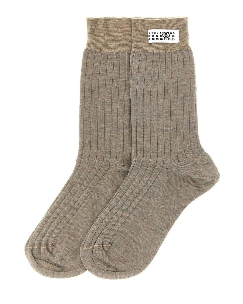 MM6 Maison Margiela Crew Sock in beige, Wool — view 2