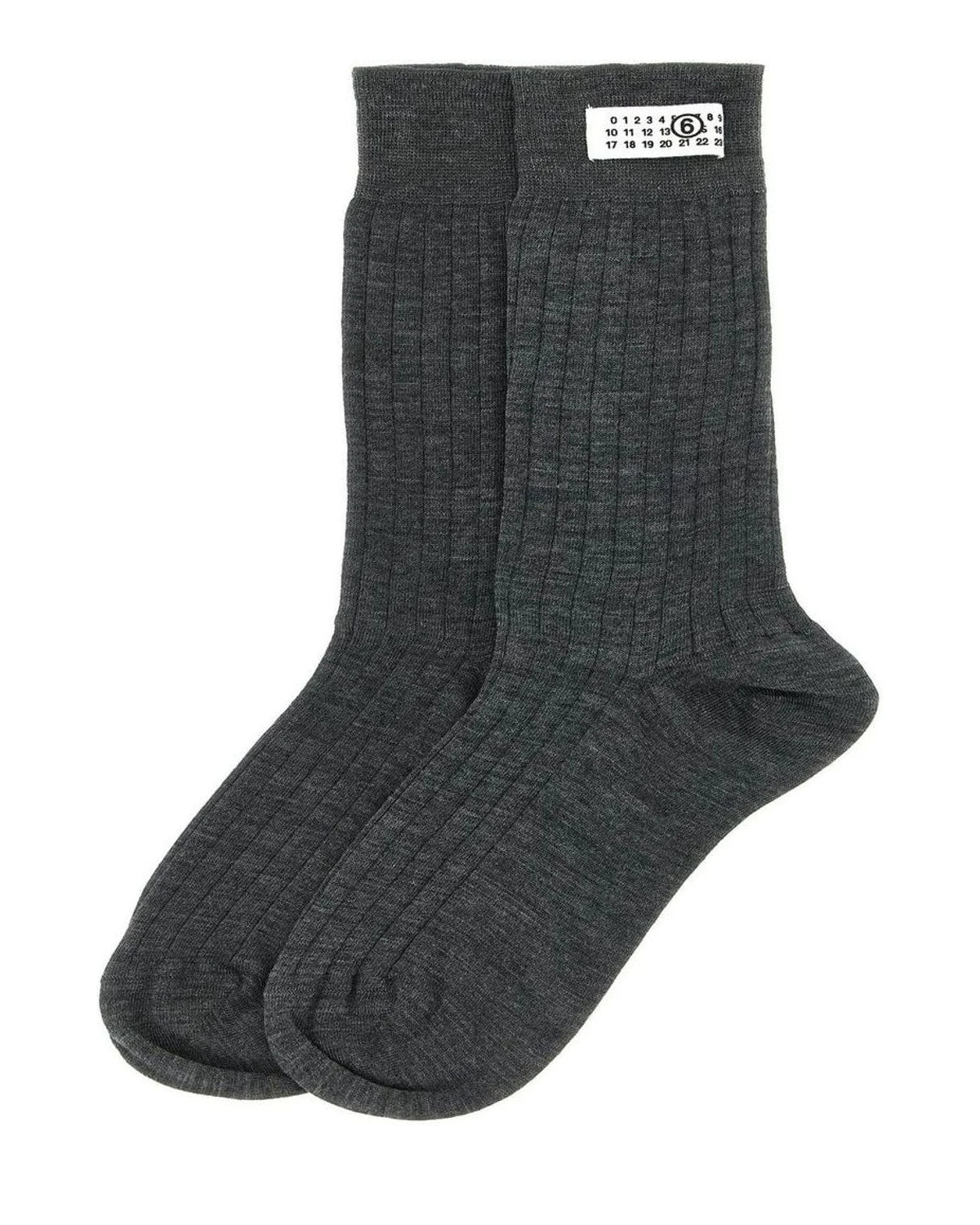 MM6 Maison Margiela Crew Sock in gray, Wool — view 2