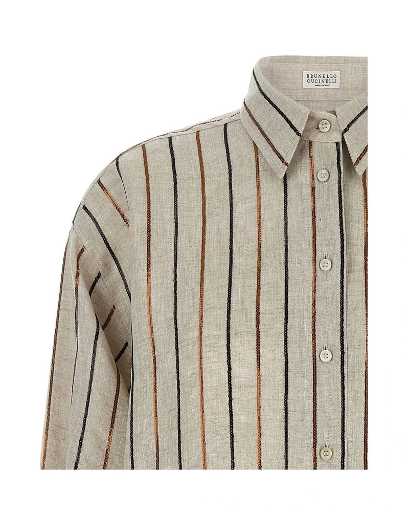 Brunello Cucinelli Dress Shirt in beige, Linen — view 3