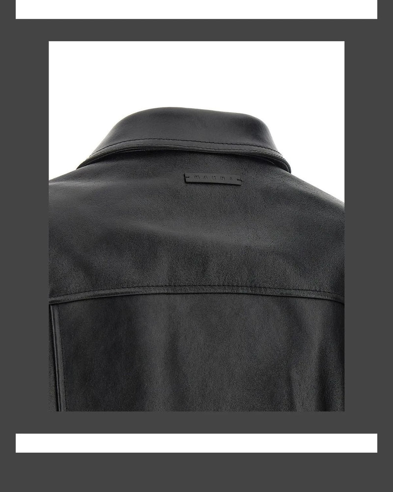 Marni Trucker Jacket in black, Calfskin Leather — view 5