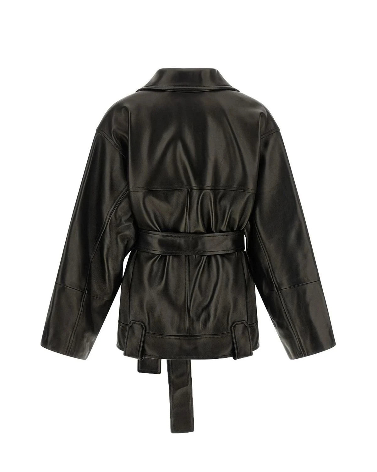 Khaite Trucker Jacket in black, Lamb Leather — view 2
