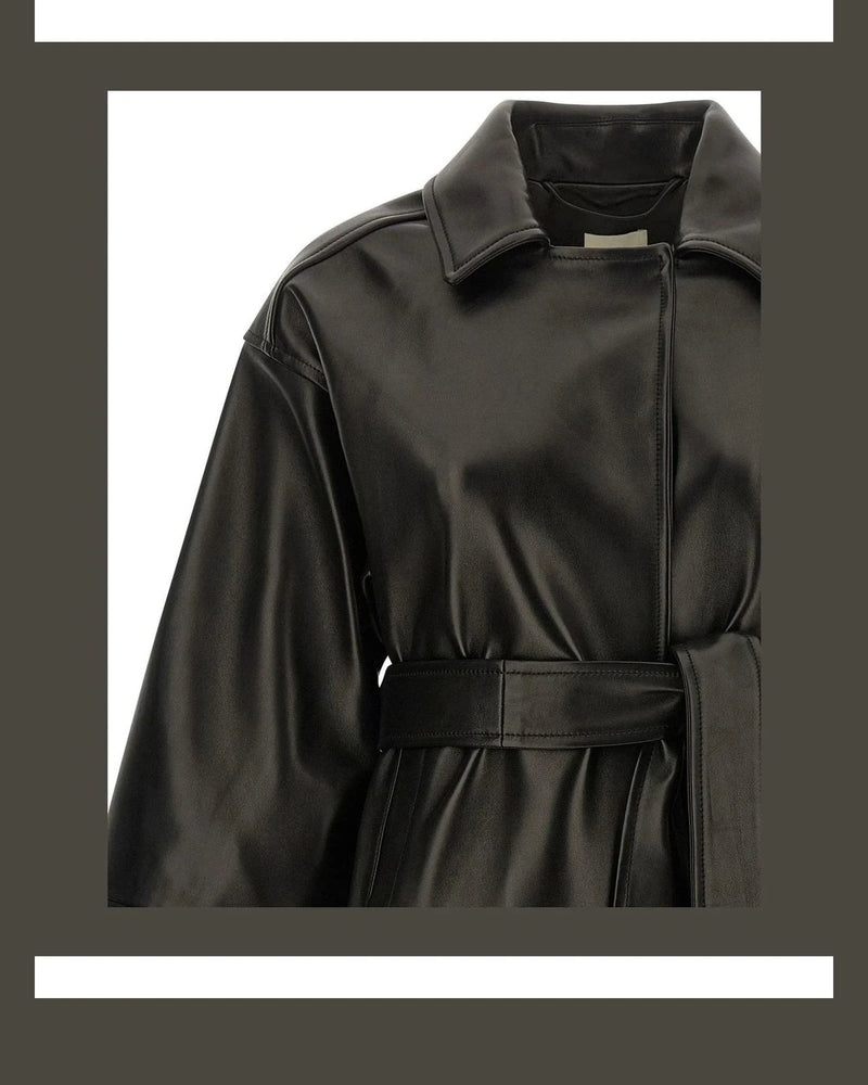 Khaite Trucker Jacket in black, Lamb Leather — view 3