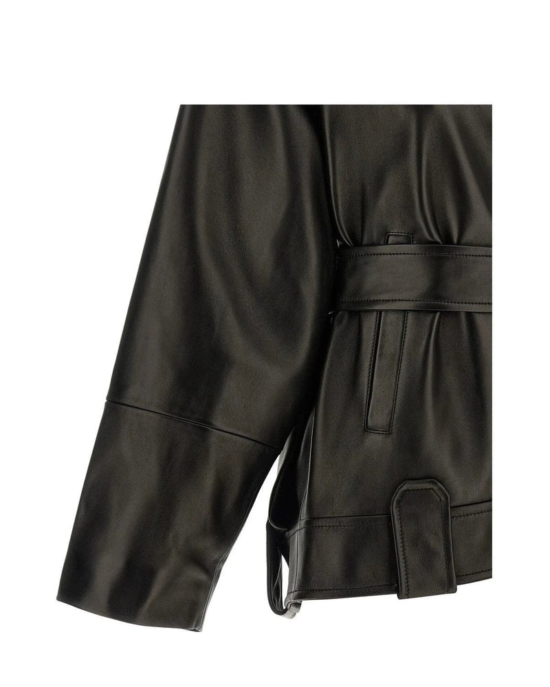 Khaite Trucker Jacket in black, Lamb Leather — view 4