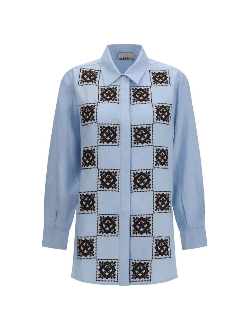 Alemais Dress Shirt in blue, Linen