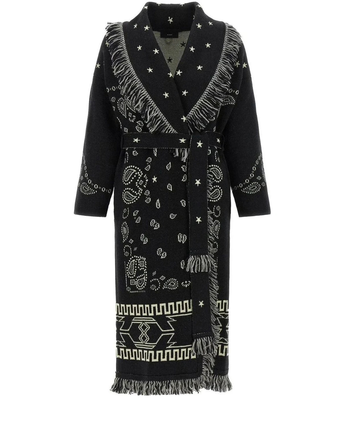 Alanui Wrap Coat in black, Virgin Wool