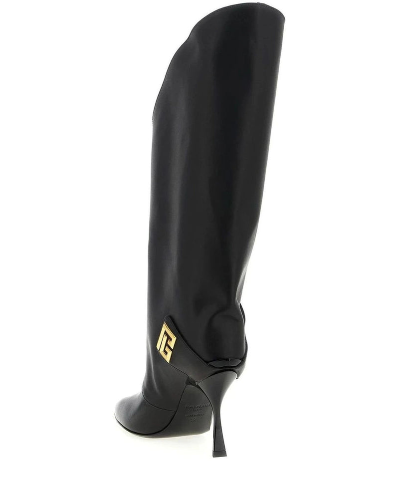 Balmain Knee High Boots in black, Calfskin Leather — view 3