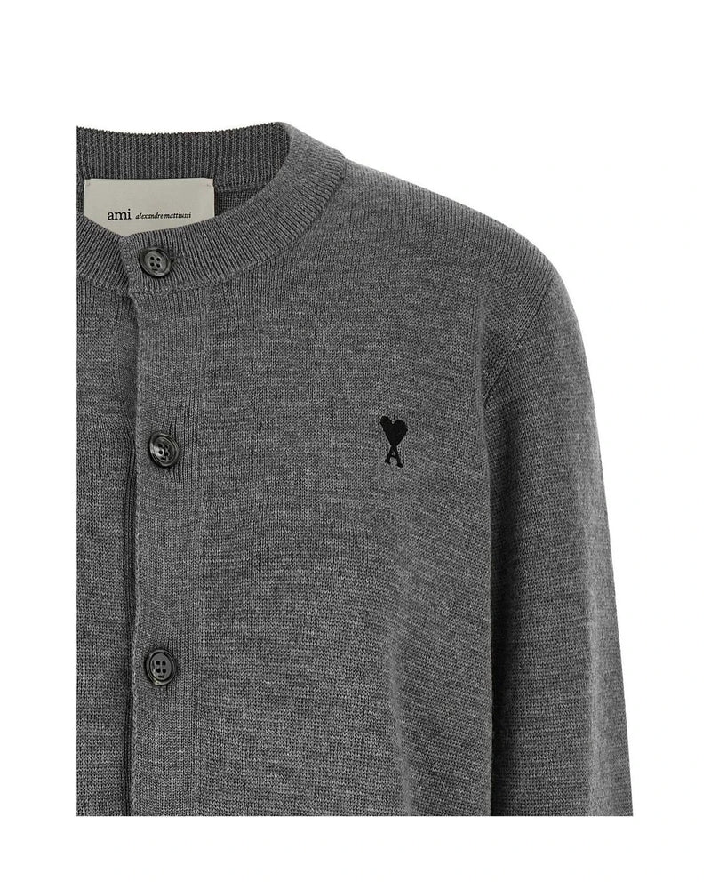 Ami Paris Cardigan in gray, Wool — view 3