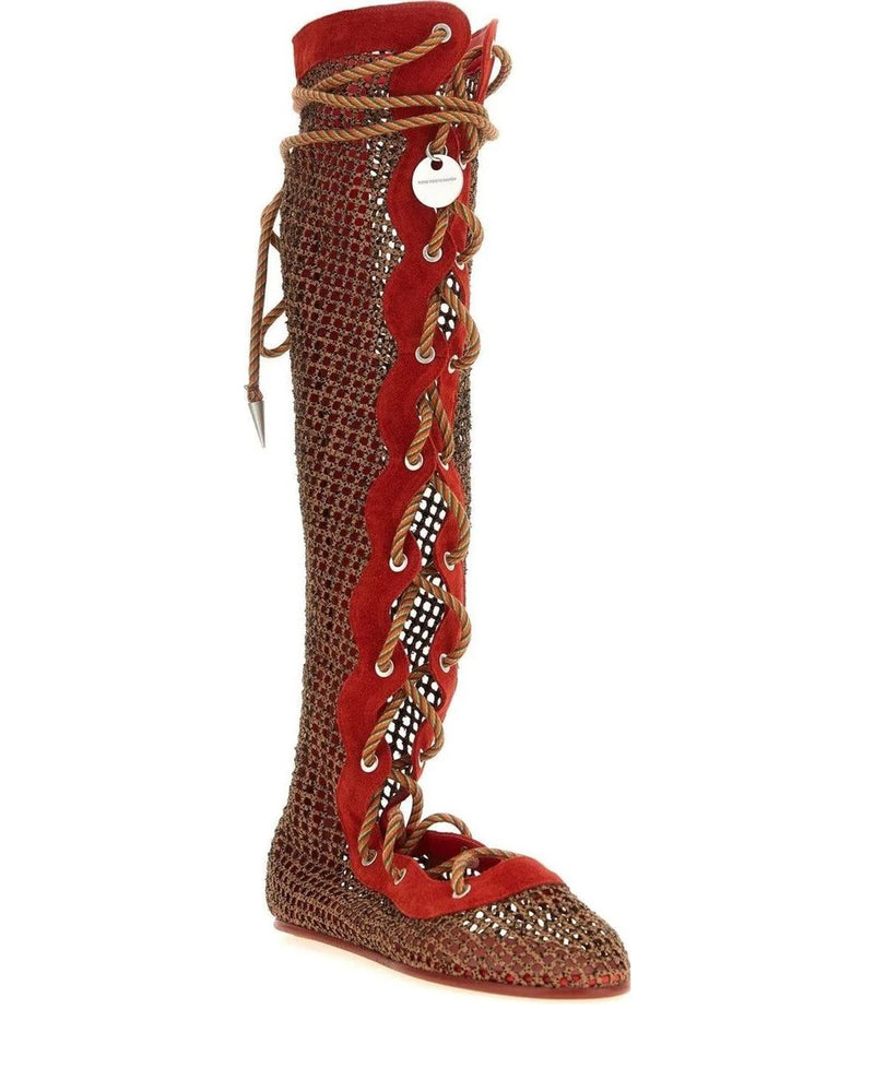 Kiko Kostadinov Knee High Boots in red, Polyester — view 2