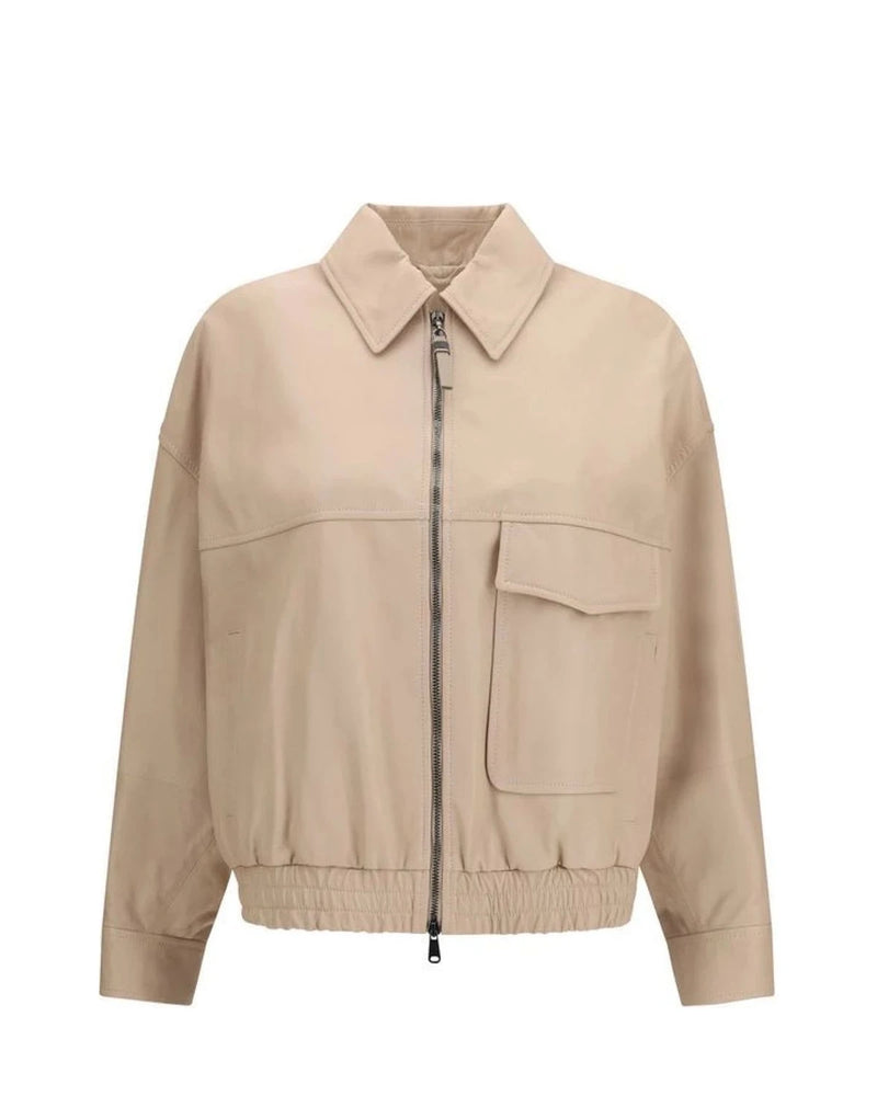 Brunello Cucinelli Trucker Jacket in beige, Leather