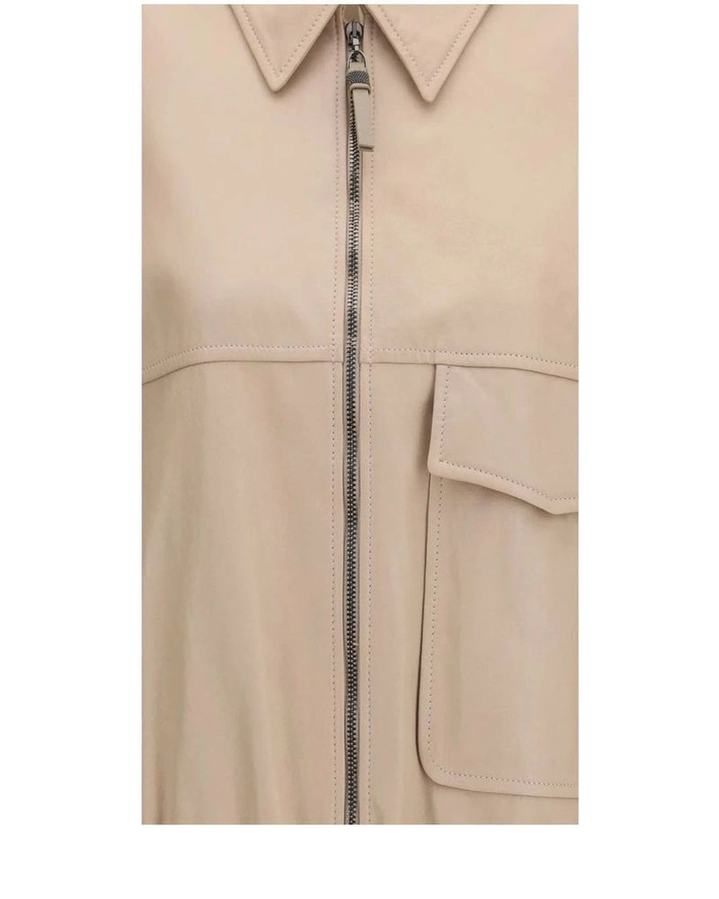 Brunello Cucinelli Trucker Jacket in beige, Leather — view 3