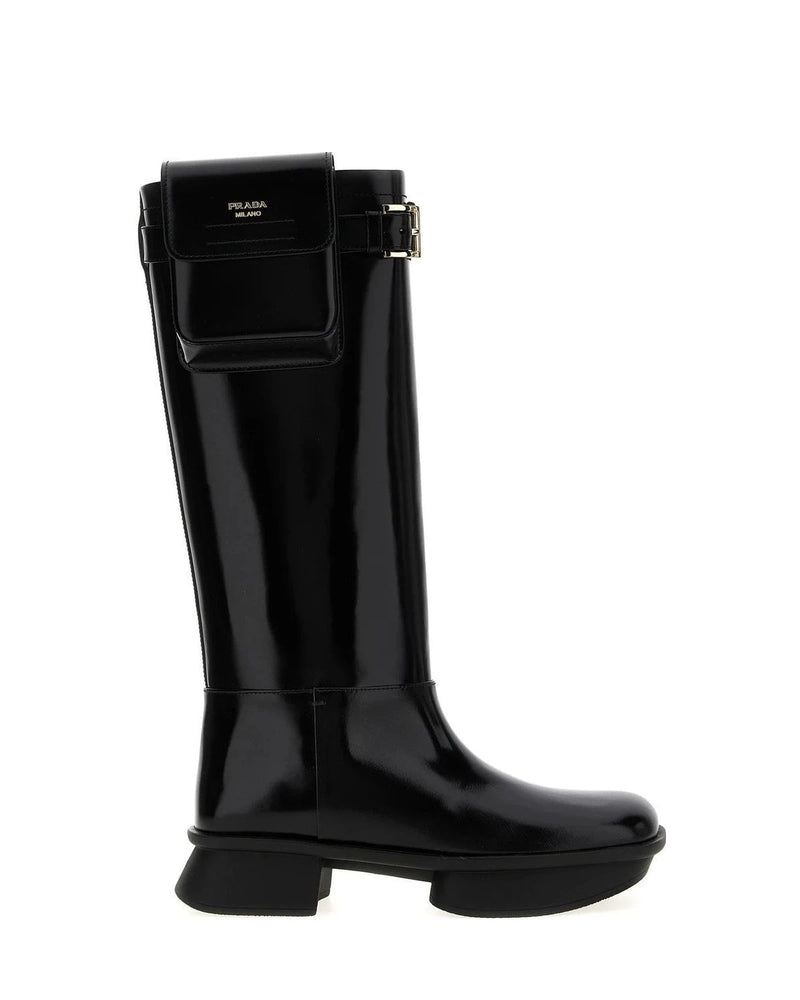 Prada Knee High Boots in black, Calfskin Leather