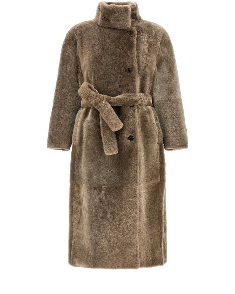 Brunello Cucinelli Wrap Coat in brown, Lamb Leather
