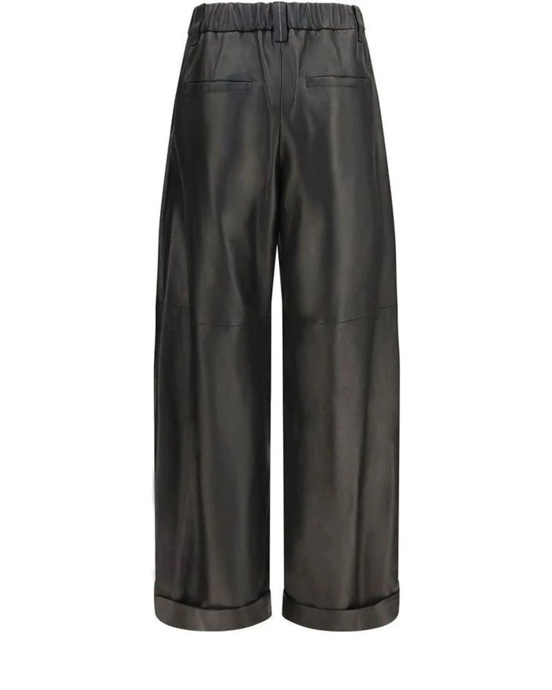 Brunello Cucinelli Trouser in black, Leather — view 2