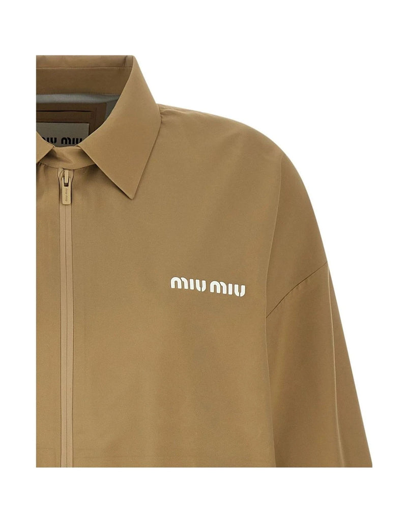 Miu Miu Bomber Jacket in beige, Recycled Polyester — view 3