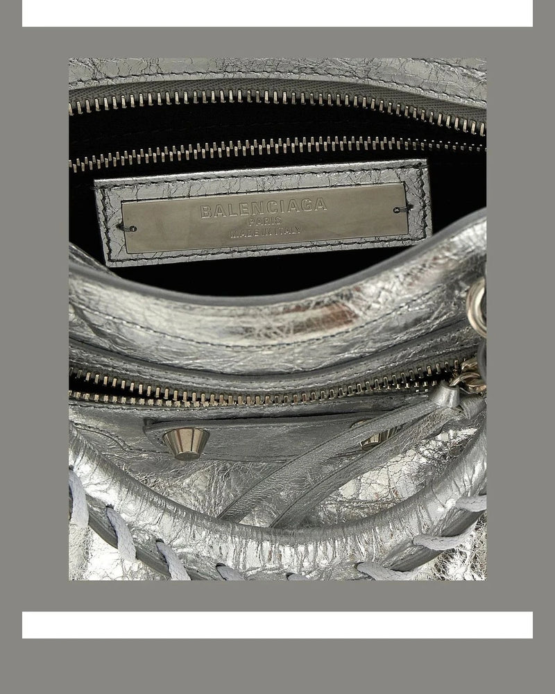 Balenciaga Satchel Bag in silver, Lamb Leather — view 4