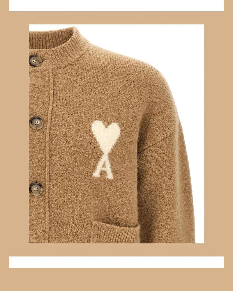 Ami Paris Cardigan in beige, Alpaca — view 3