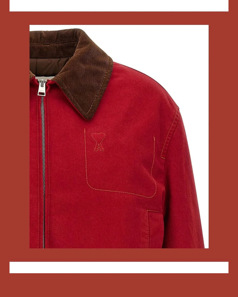 Ami Paris Trucker Jacket in red, Cotton — view 3