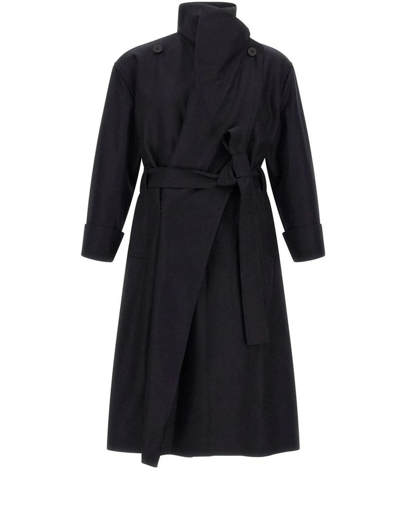 Issey Miyake Wrap Coat in black, Wool