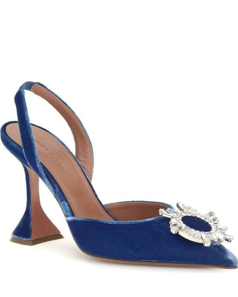 Amina Muaddi Sandals in blue, Double Velvet — view 2