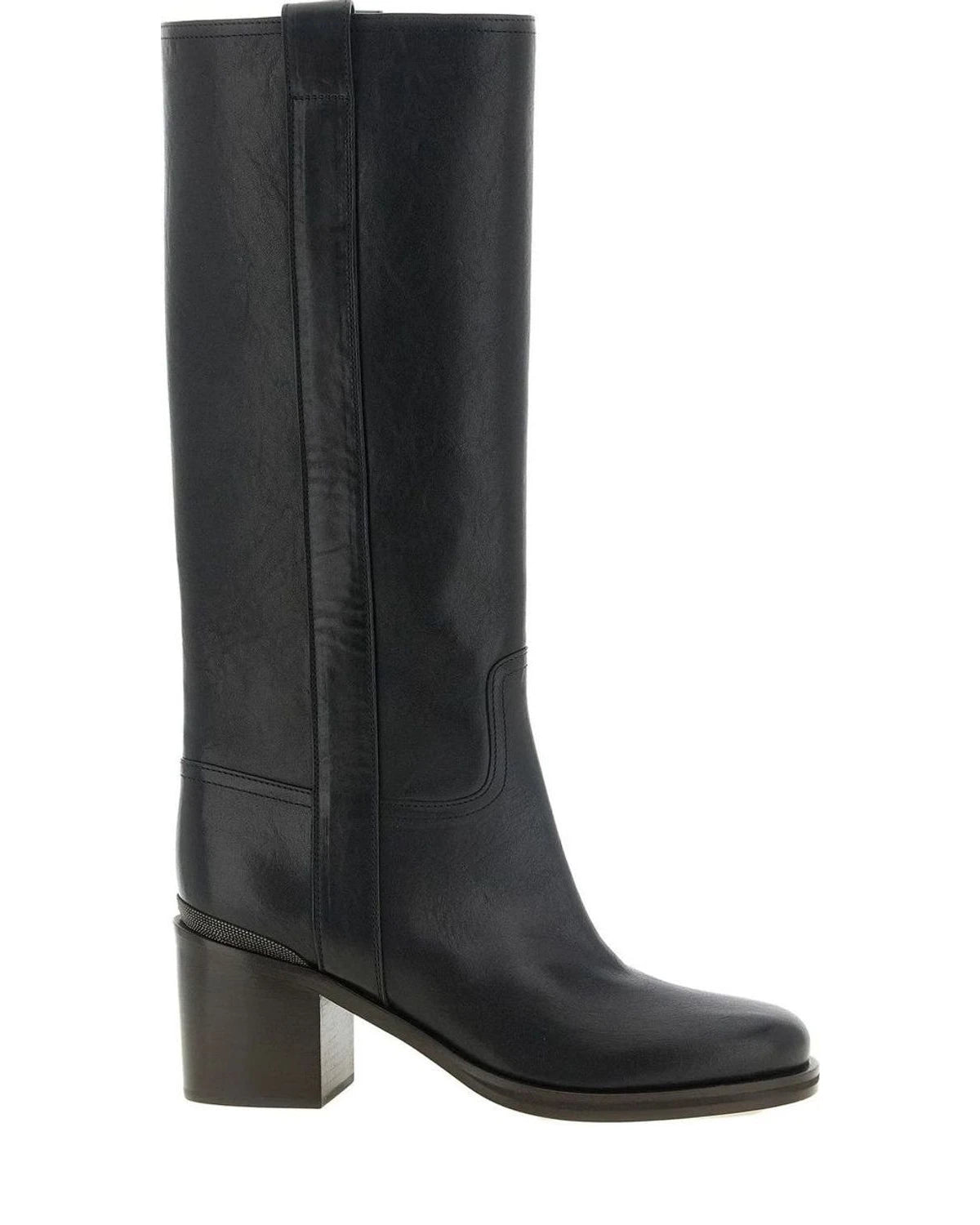 Brunello Cucinelli Knee High Boots in black, Calfskin Leather
