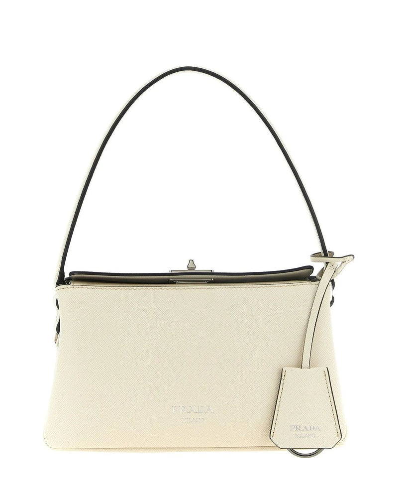 Prada Baguette Handbag in white, Calfskin Leather