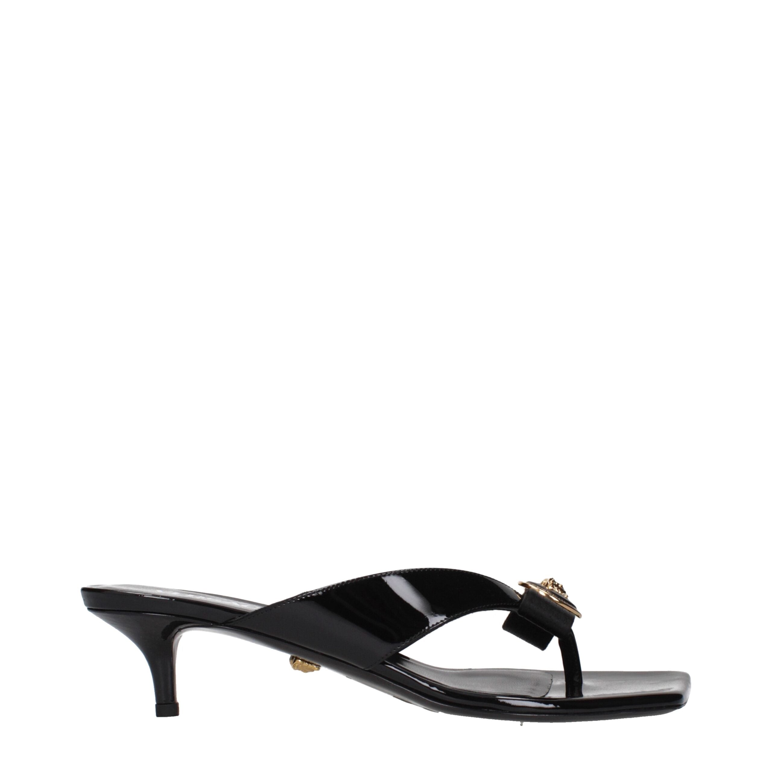 Versace Black Leather Stiletto Heels Sandals Glam Steals