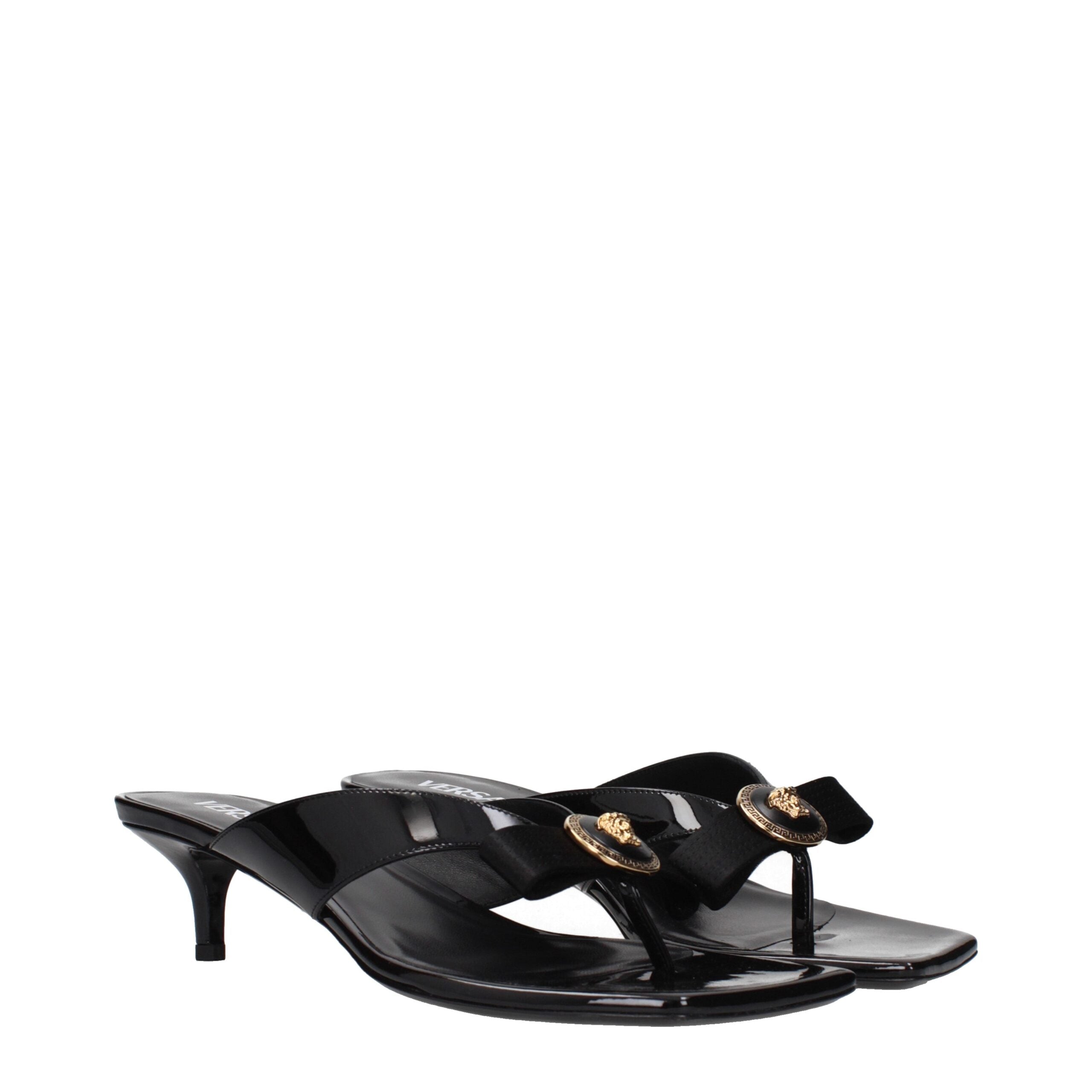 Versace Black Leather Stiletto Heels Sandals Glam Steals