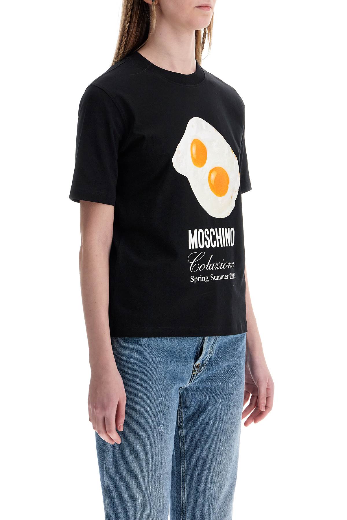 Moschino Cotton T-Shirt With Fried Egg Black Print