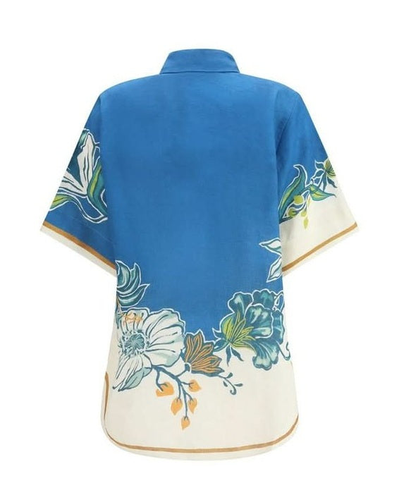 Alemais Blue Linen Pattern Shirt 
