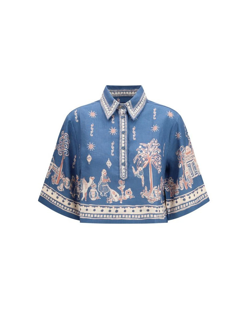 Alemais Blue Linen Pattern Shirt 