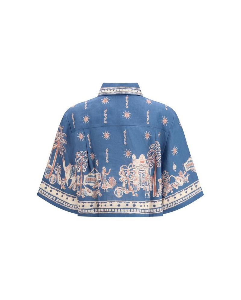 Alemais Blue Linen Pattern Shirt 