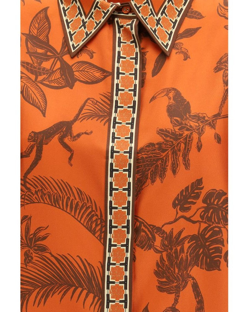 Alemais Orange Silk Pattern Shirt 