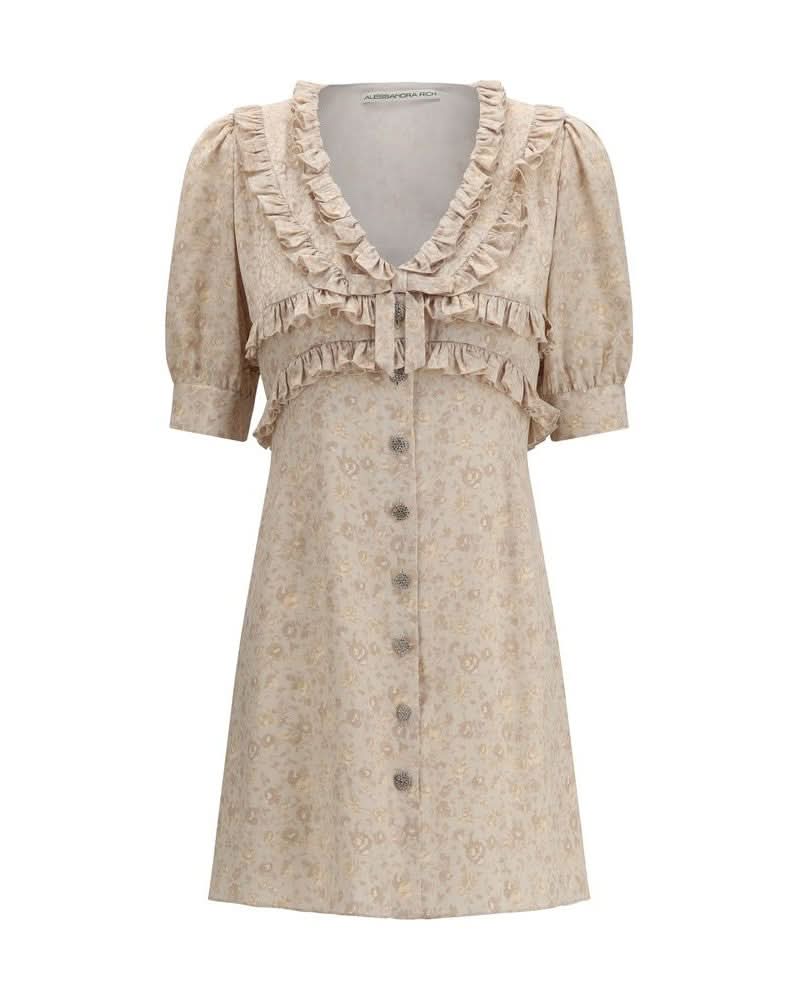 Alessandra Rich Beige Silk Casual Dress Glam Steals