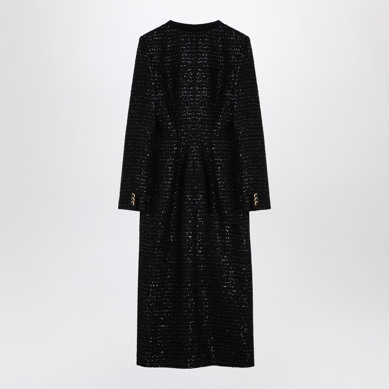 Alessandra Rich Black Tweed Sequin Midi Dress With Buttons