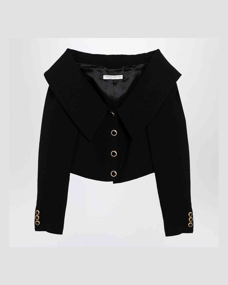 Alessandra Rich Black Wool Off Shoulder Jacket