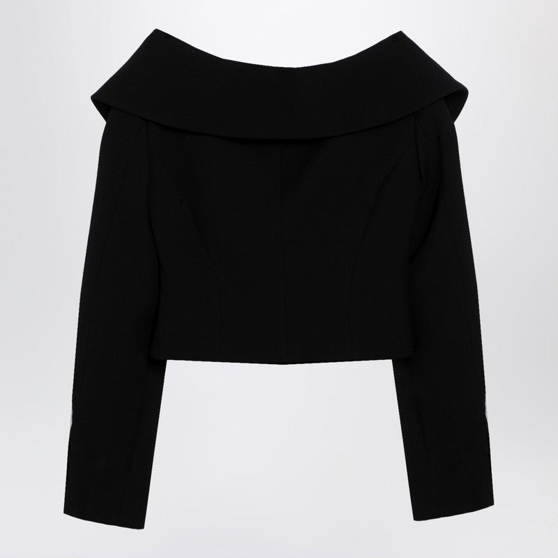 Alessandra Rich Black Wool Off Shoulder Jacket