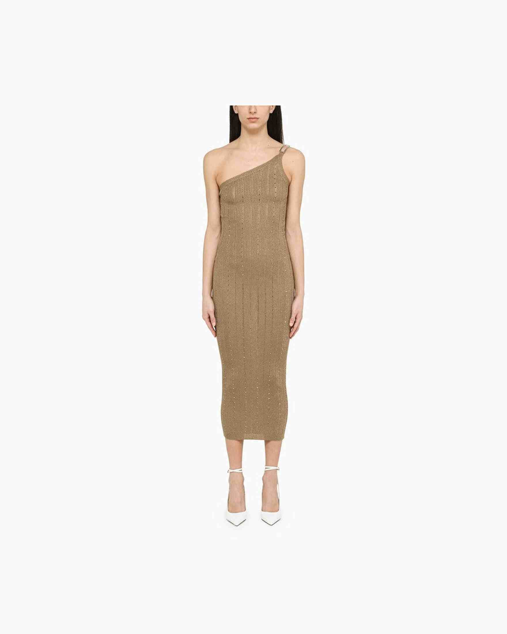 Alessandra Rich Gold One Shoulder Dress With Rhinestones Glam Steals