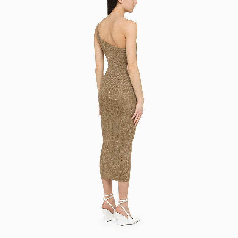 Alessandra Rich Gold One Shoulder Dress With Rhinestones Glam Steals