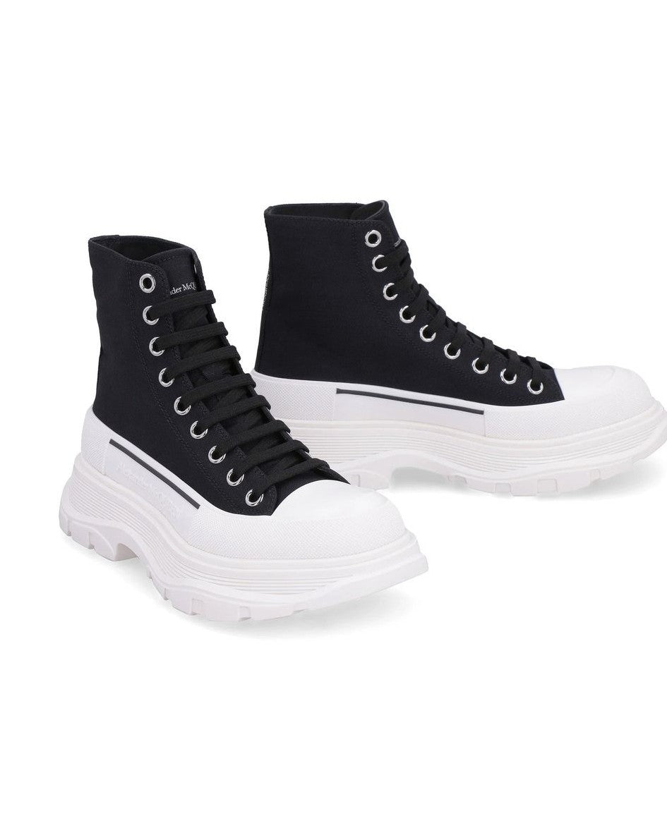 Alexander Mcqueen Black Canvas High Top Sneakers Glam Steals