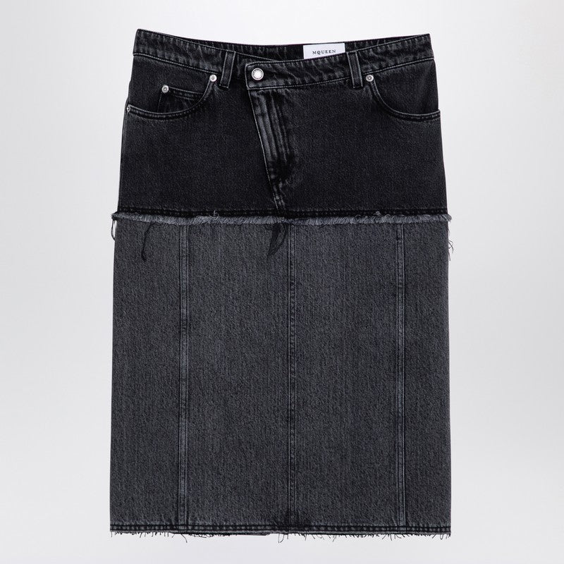 Alexander Mcqueen Black Denim Two Tone Skirt Glam Steals